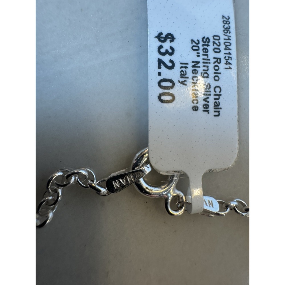 Italian Sterling Silver 925 Rolo Chain Necklace 20" Italy New With Tag - Picture 6 of 7